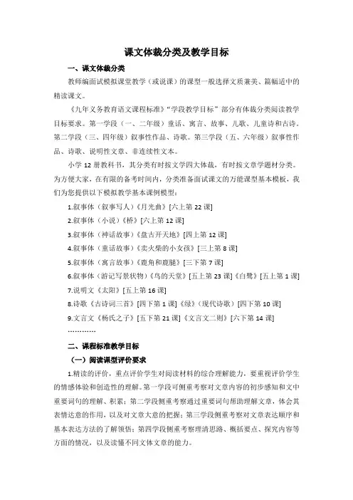 【小学语文教师编面试】课文体裁分类及教学目标