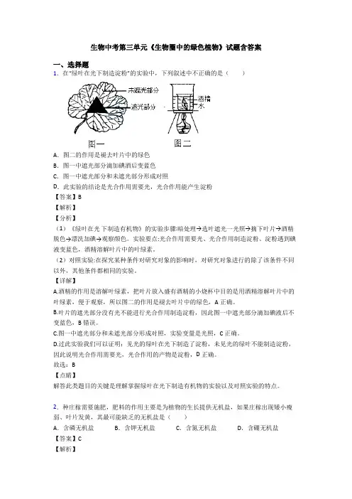 生物中考第三单元《生物圈中的绿色植物》试题含答案