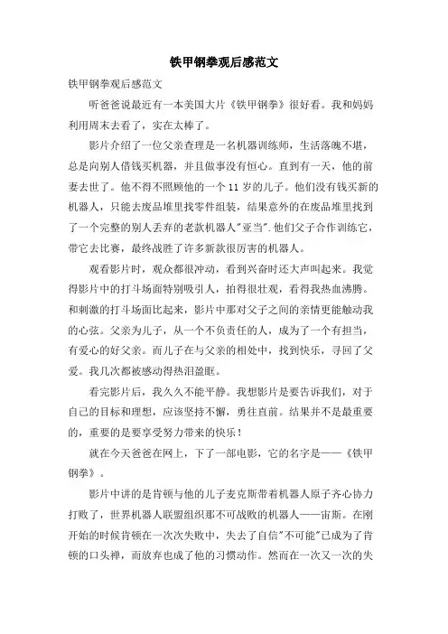 铁甲钢拳观后感范文