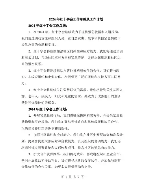 2024年红十字会工作总结及工作计划