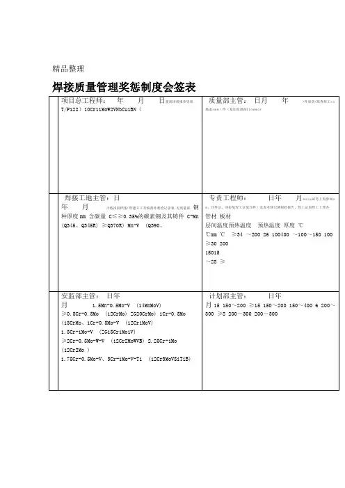 焊接质量管理奖罚实施细则