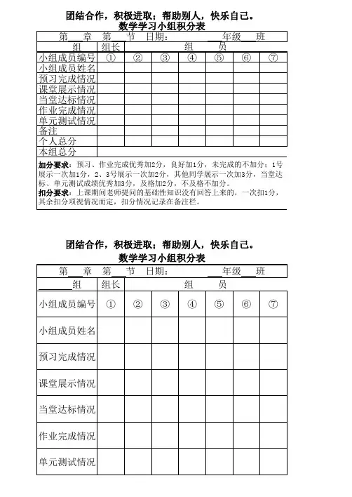 小组合作学习积分表