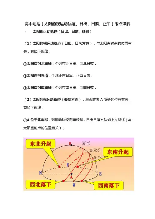 [荐]高中地理(太阳的视运动轨迹、日出、日落、正午)考点详解