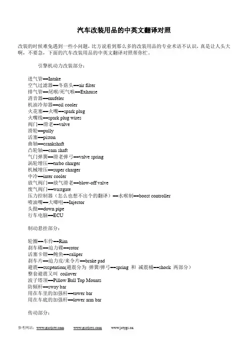 汽车改装用品的中英文翻译对照