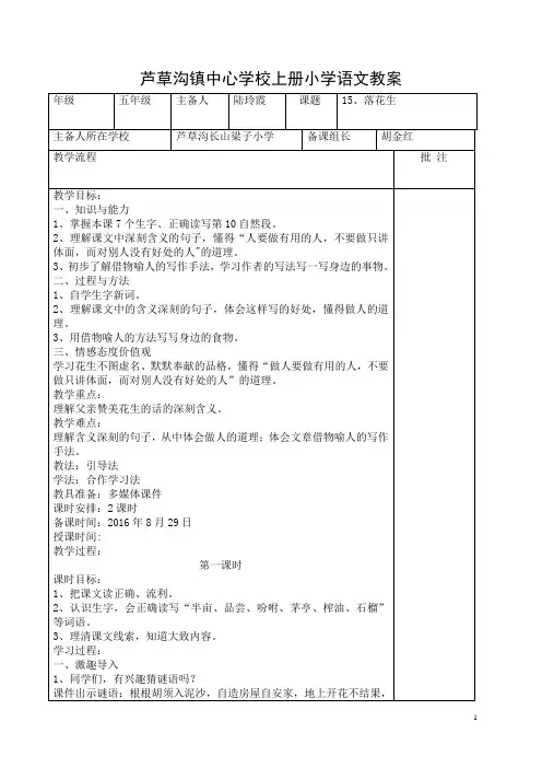 15.落花生电子备课表格