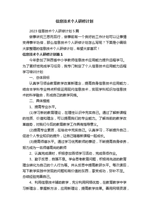 信息技术个人研修计划