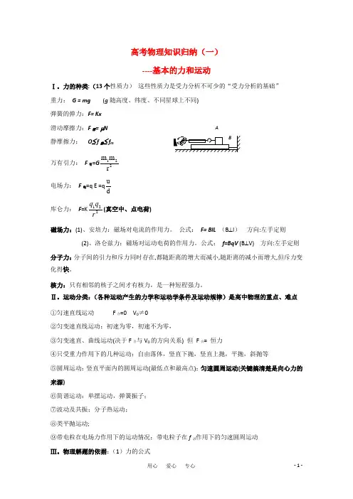 高考物理 基本的力和运动知识归纳