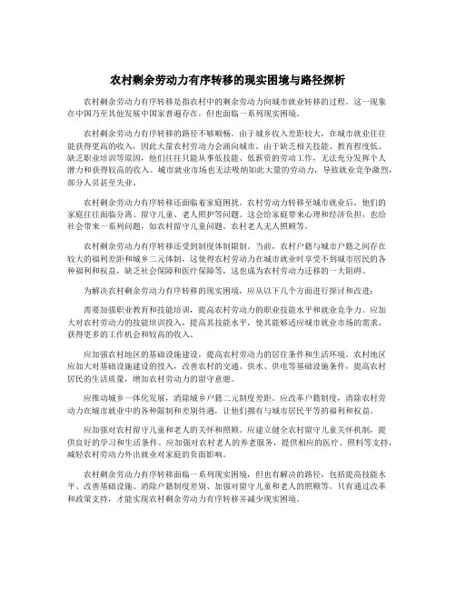 农村剩余劳动力有序转移的现实困境与路径探析