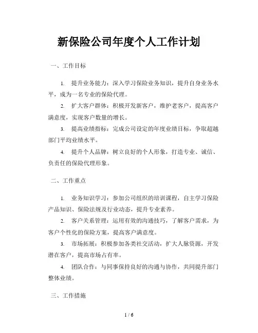 新保险公司年度个人工作计划