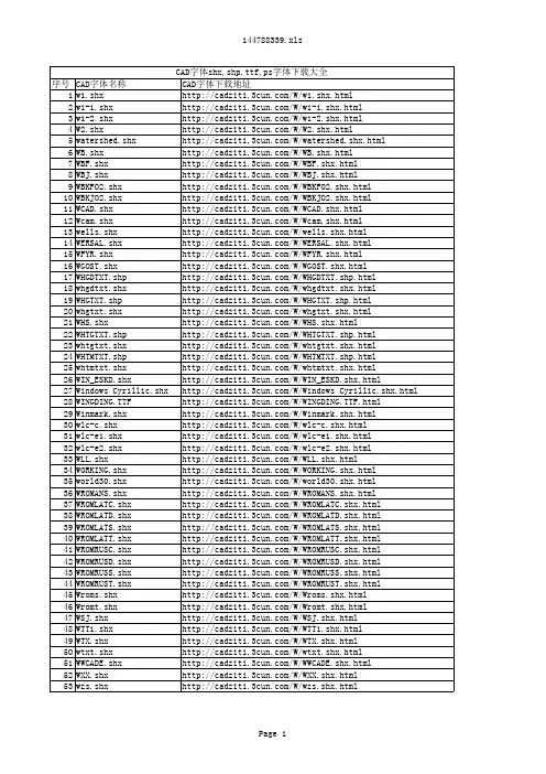 以W开头的CAD字体SHX,shp,ttf大全20130216