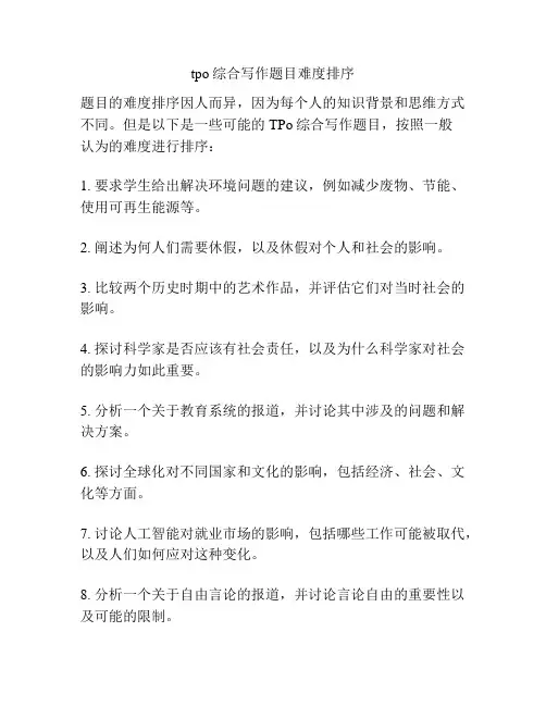 tpo综合写作题目难度排序