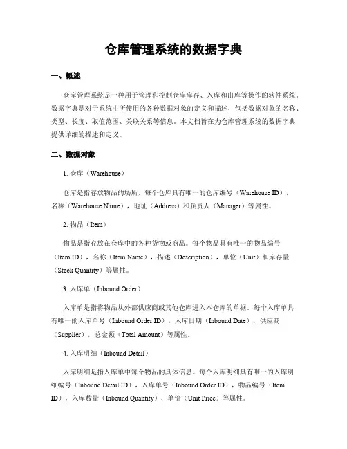 仓库管理系统的数据字典