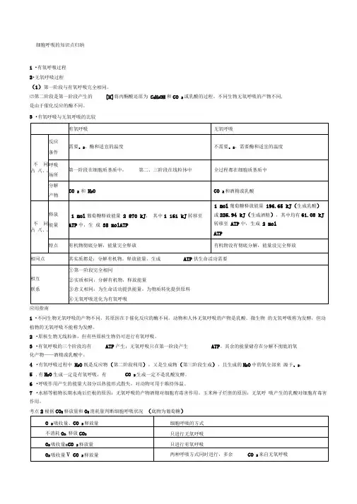 细胞呼吸的知识点归纳答案