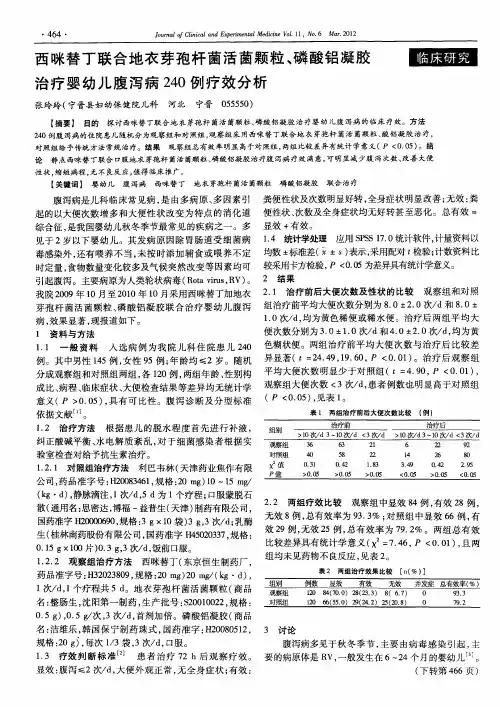西咪替丁联合地衣芽孢杆菌活菌颗粒、磷酸铝凝胶治疗婴幼儿腹泻病240例疗效分析