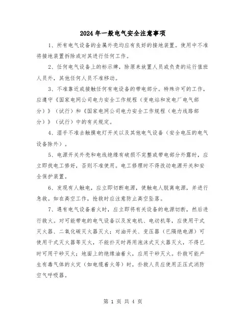 2024年一般电气安全注意事项（2篇）