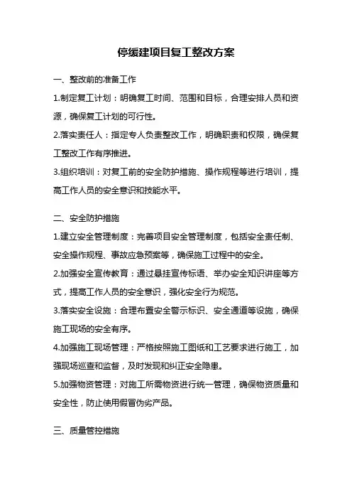 停缓建项目复工整改方案