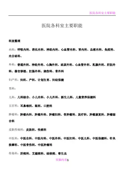 医院科室分类(最全版)