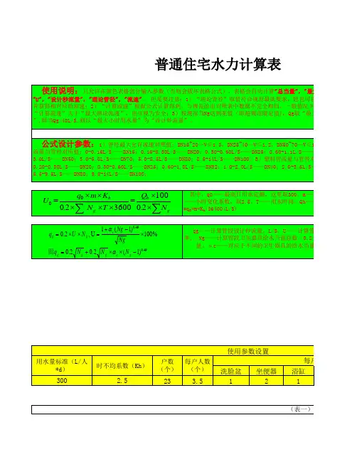 住宅给水流量、管径计算表(V1.0)