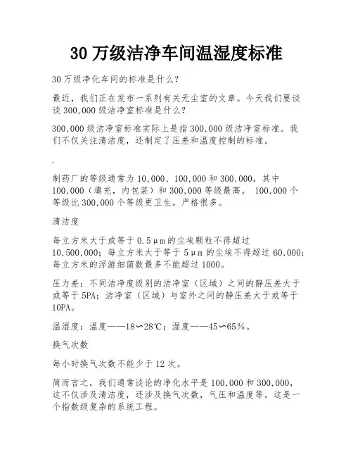 30万级洁净车间温湿度标准