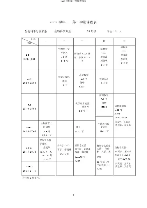 2008学年第二学期课程表
