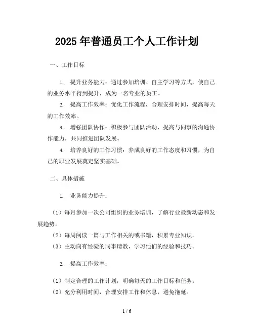 2025年普通员工个人工作计划