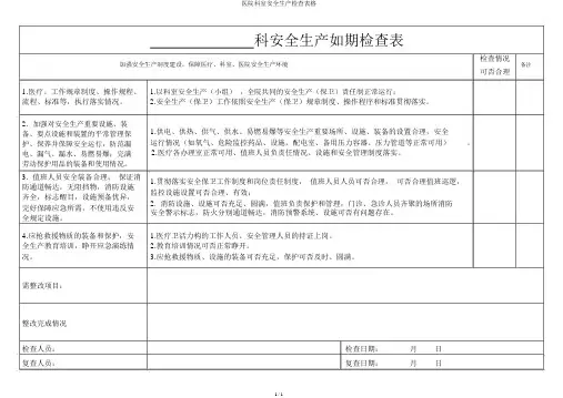 医院科室安全生产检查表格