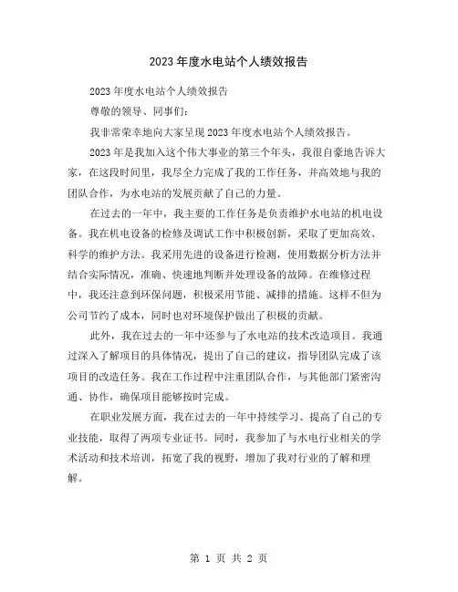 2023年度水电站个人绩效报告