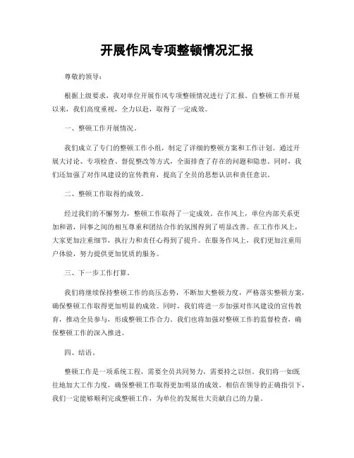开展作风专项整顿情况汇报