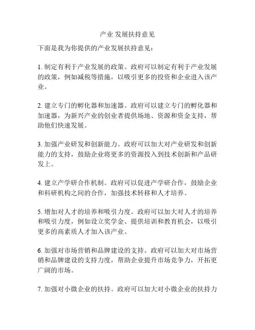 产业 发展扶持意见
