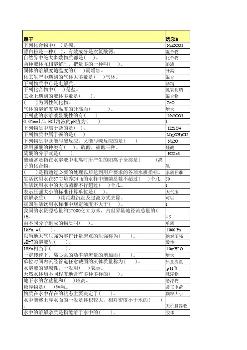 化工水处理工试题初级汇总759