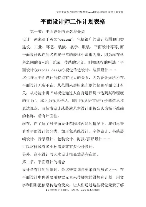 平面设计师工作计划表格