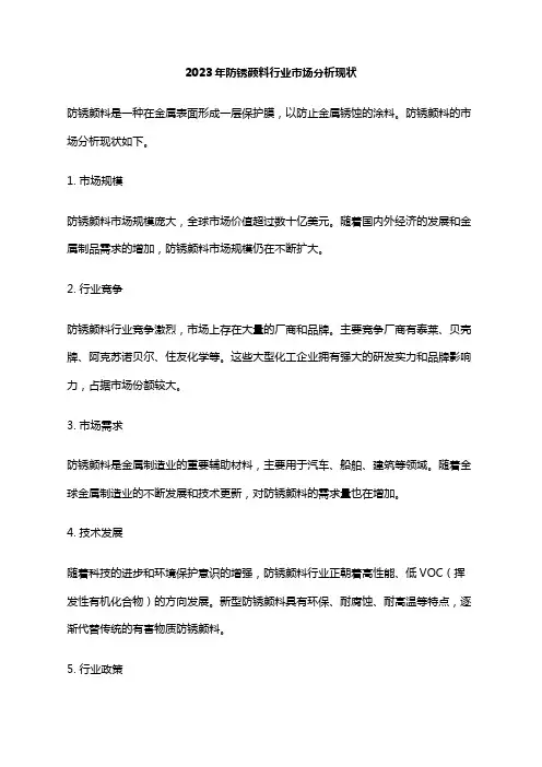 2023年防锈颜料行业市场分析现状