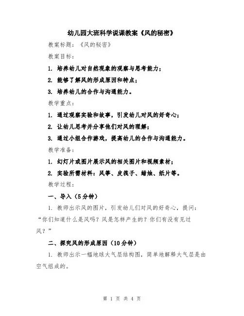幼儿园大班科学说课教案《风的秘密》