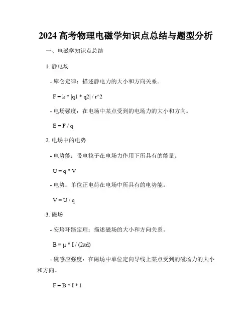 2024高考物理电磁学知识点总结与题型分析