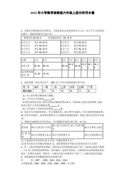 六年级上数学练习题-分析用水量浙教版