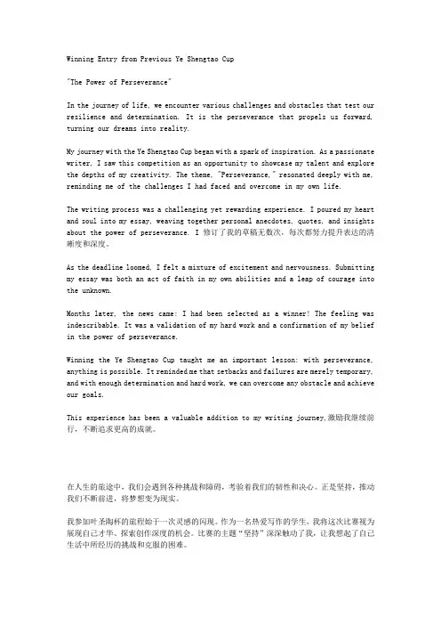 叶圣陶杯往届获奖作文