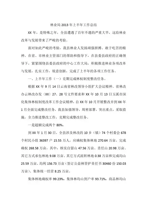 林业局2013年上半年工作总结