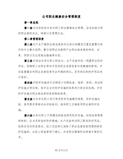 公司职业健康安全管理制度（5篇）