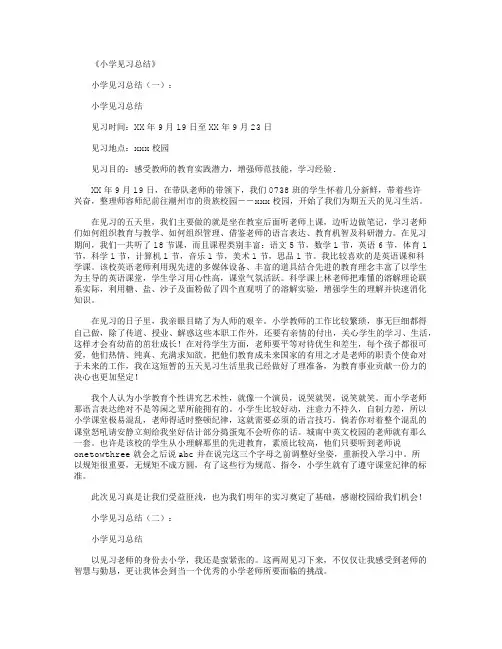 小学见习报告10篇