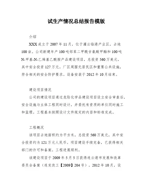 试生产情况总结报告模版