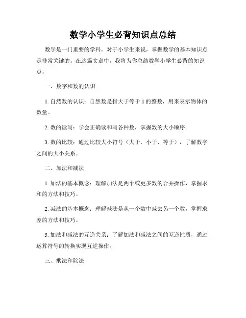 数学小学生必背知识点总结