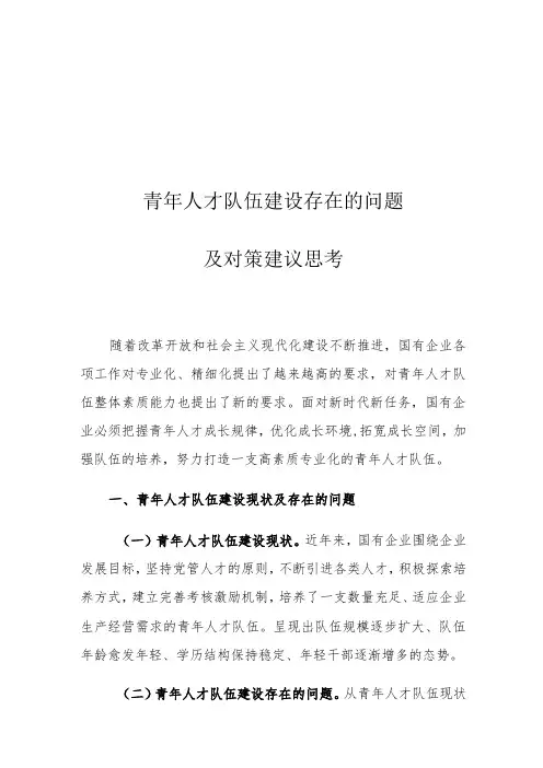 青年人才队伍建设存在的问题及对策建议思考