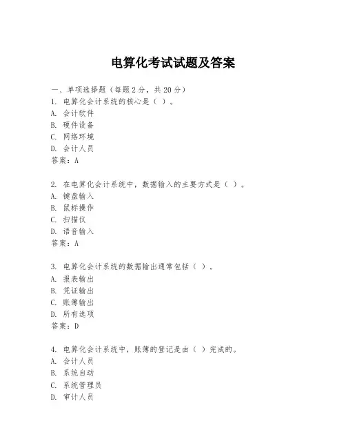 电算化考试试题及答案