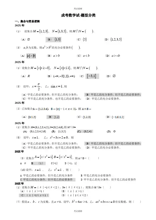 数学成人高考数学试题(高中起点历年数学试卷