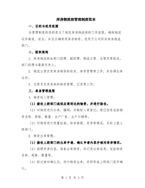 库房物流部管理制度范本
