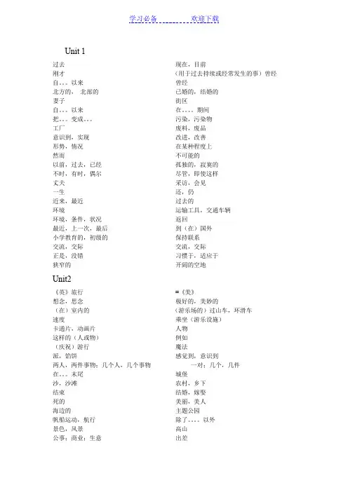 译林版八年级下册英语单词默写表文档