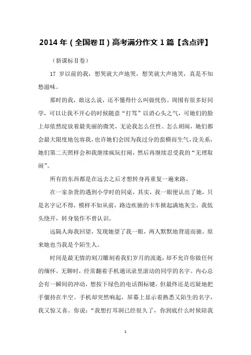 2014年(全国卷II)高考满分作文1篇【含点评】