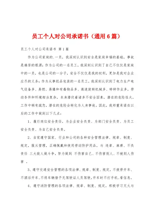 员工个人对公司承诺书(通用6篇)