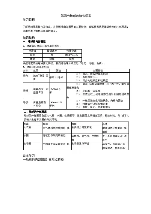 1.4地球的结构学案(湘教版必修1).docx