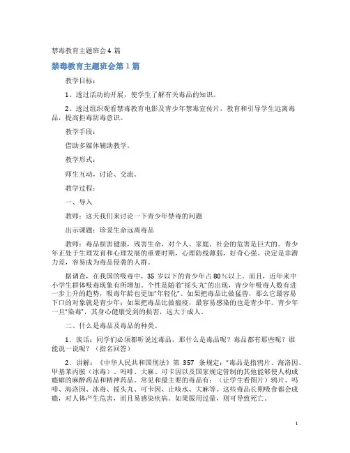 禁毒教育主题班会4篇